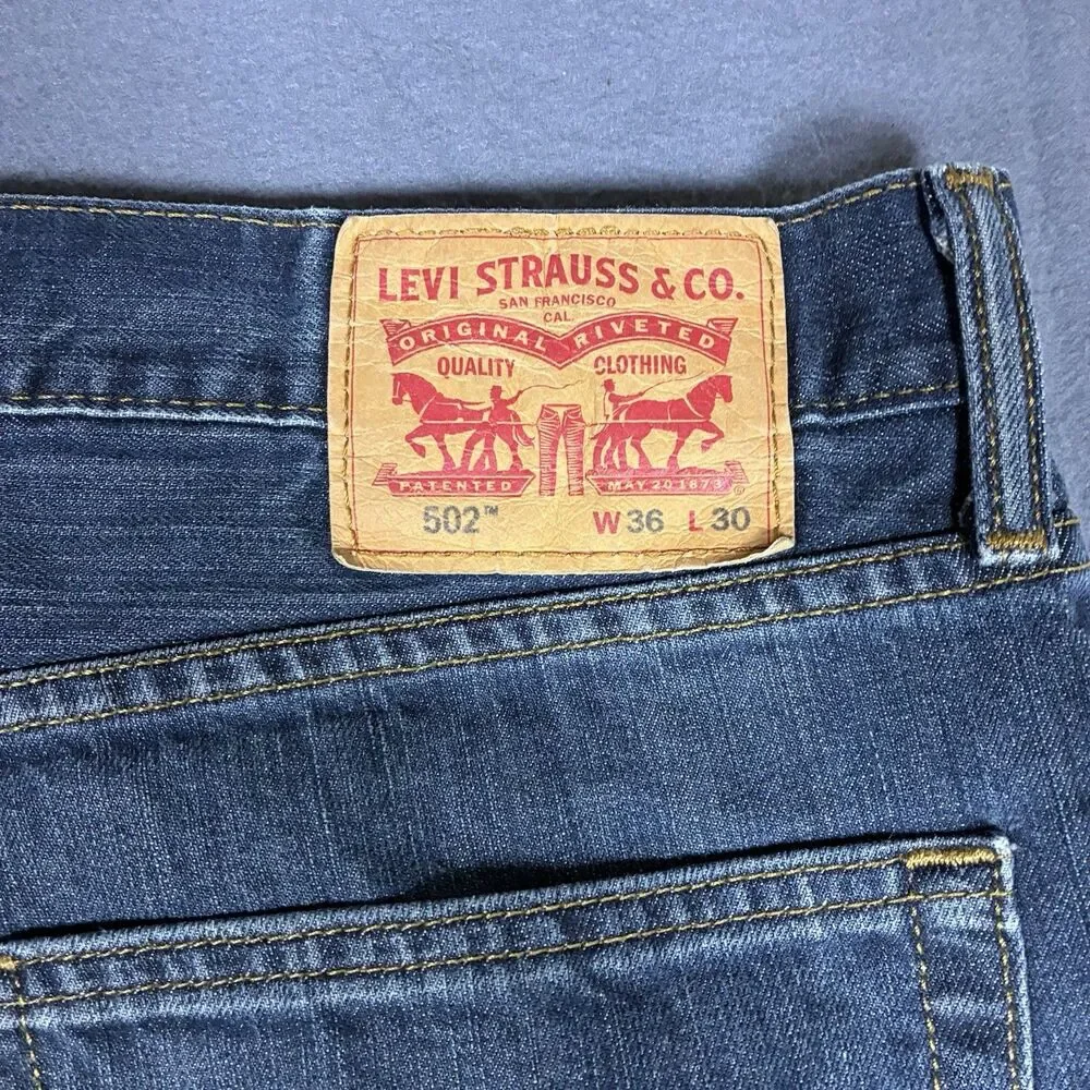 Levis Mens Jeans 502 36 x 30 Taper Fit Light Blue Stretch Cotton Medium Wash